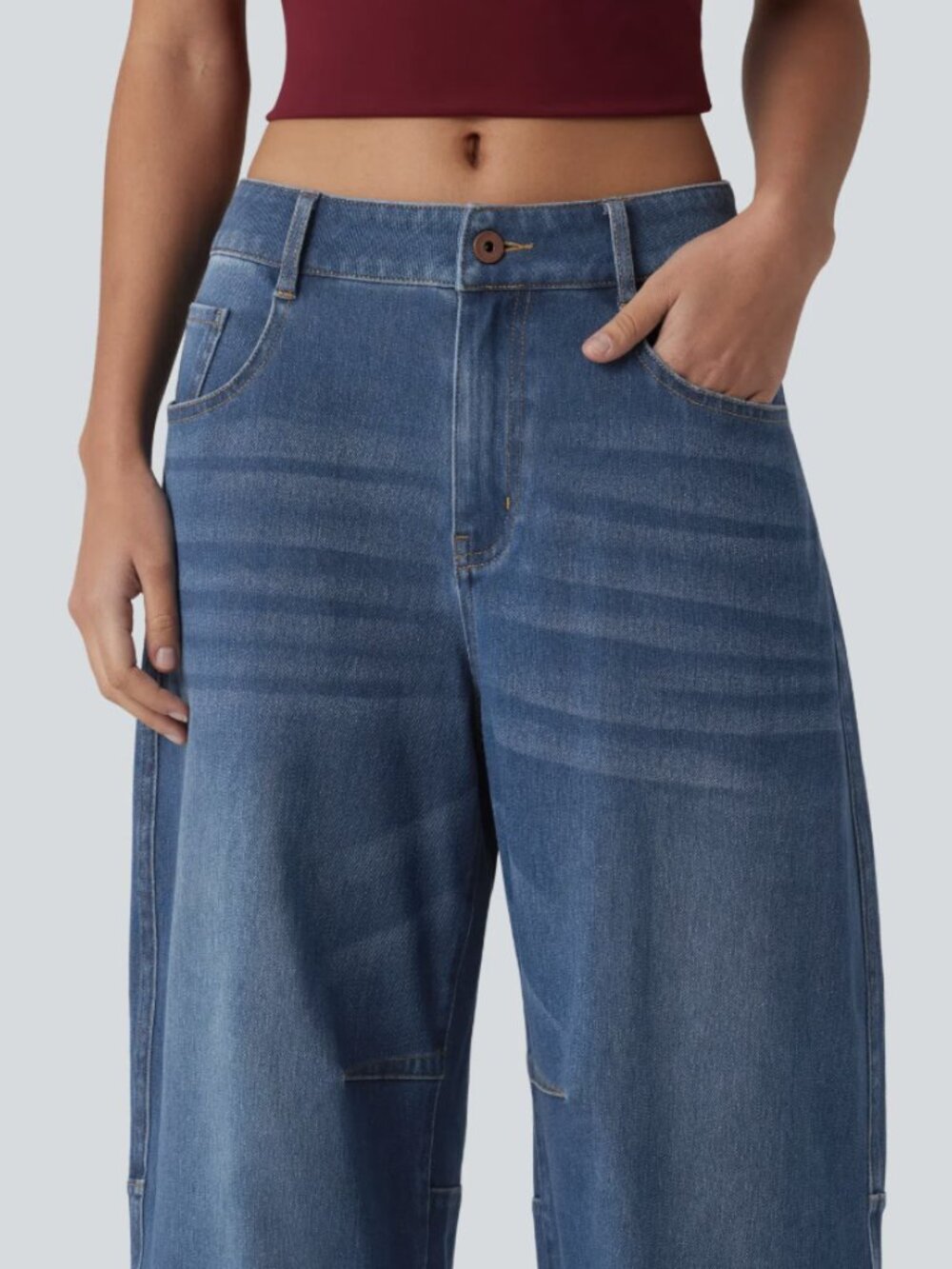 Halara - Low Rise Barrel Leg Jeans - Picture 4 of 7